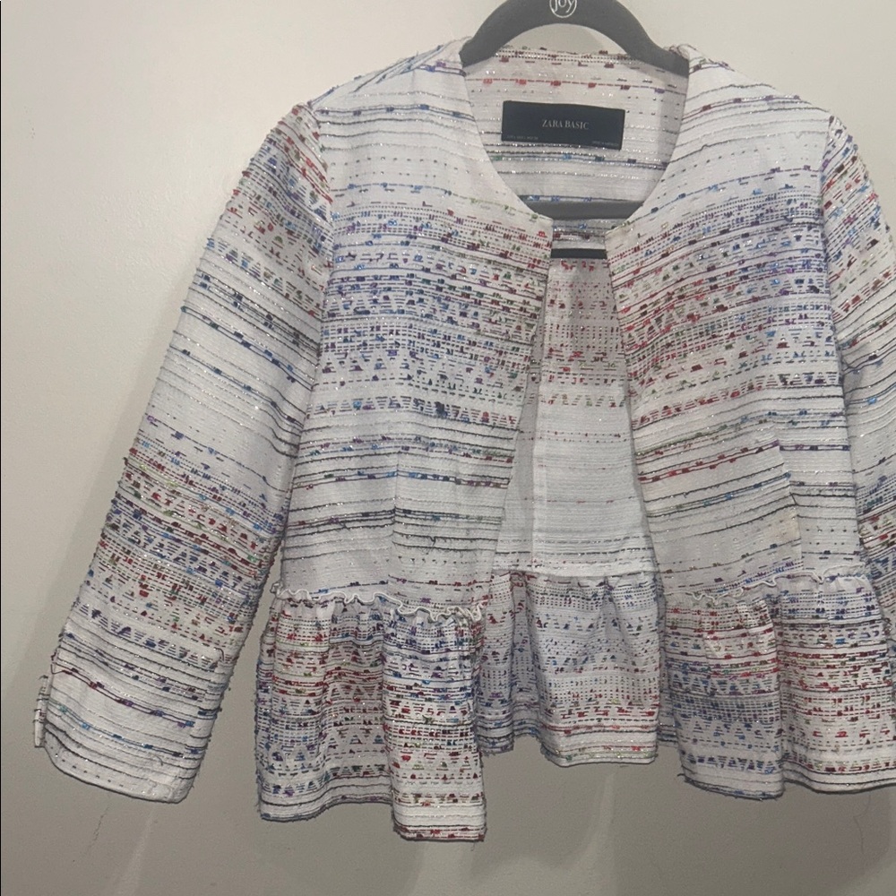 Zara White and Blue Patterned Blazer - Picture 4 of 11
